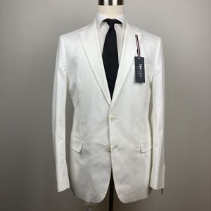 Tommy Hilfiger Mens Modern fit Suit Jacket Black 44L White Solid Stretch